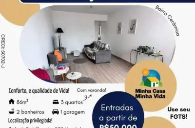 Apartamento de 86m²  2 dormitórios com 2wc varanda 1 vaga em frente ao shopping cerâmica