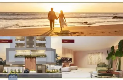 Uma quadra da praia, entrada 58 mil, 2 suítes, 1 vaga demarcada, lazer completo.