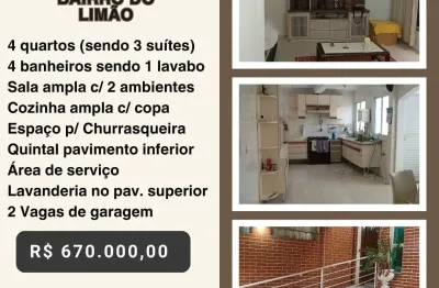 Sobrado bairro do limão - ótima localização - 4 qtos, 2 vgs - c/ propr.