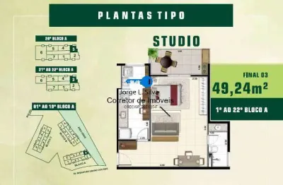 Studios de 49,24m2 e 57,59m2  1 vaga  venda e locação com opção de compra!