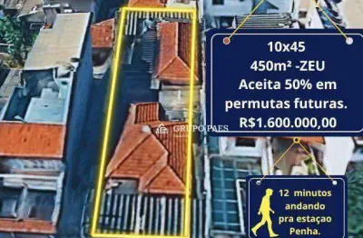 Terreno 10x45 zeu à venda, 450 m² por r$ 1.600.000 - 17  minutos andando pra estação penha!