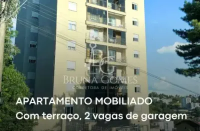 Apartamento mobiliado, com sacada e terraço, 2 dormórios e 2 vagas de garagem, no Bairro Vinhedos em Caxias do Sul RS.
