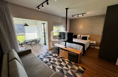 Lindo apartamento garden mobiliado para locação, 77m², 1 dormitório, 2 vagas, r$ 7.549,00 (pacote),
