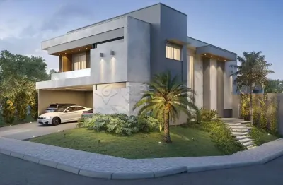 Sobrado de esquina  em condomínio fechado  com 05 suites, armários planejados, ar condicionado, closet e 01 hidro.