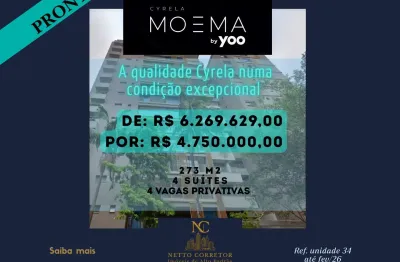 Oportunidade de morar em um alto padrão em Moema rico em detalhes finos com 4 suítes e 4 vagas de 273 m2