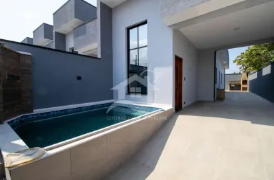 Casa térrea com piscina à venda com piscina, 2 quarto(s),  sendo 1 suíte(s)  no bairro jardim brasil, 2 metros da praia, peruíbe-sp