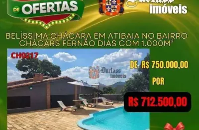 Chácara com 3 dormitórios à venda, 1000 m² por r$ 712.500,00 - chácaras fernão dias - atibaia/sp