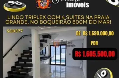 Sobrado com 4 dormitórios à venda, 204 m² por r$ 1.605.500,00 - boqueirão - praia grande/sp