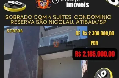 Sobrado com 4 dormitórios à venda, 286 m² por r$ 2.185.000,00 - reserva são nicolau - atibaia/sp