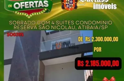 Sobrado com 4 dormitórios à venda, 286 m² por r$ 2.185.000,00 - reserva são nicolau - atibaia/sp