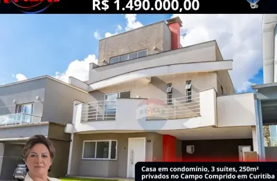 Casa em condomínio, 3 suítes, 250m² privados no campo comprido em curitiba