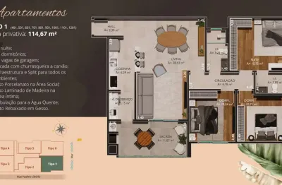 Apartamento com 3 quartos à venda na rua paulino libório, gravata, navegantes, 114 m2 por r$ 1.060.000