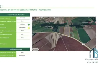 Área terreno, 136.445,75m2 , ótima área liberado para industrial e residencial em rolândia pr