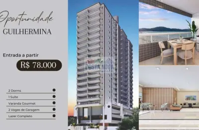 Apartamento com 2 quartos sendo 1 suíte, 2 banheiros, 1 vaga, bairro guilhermina - praia grande