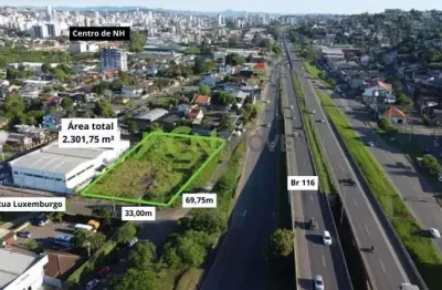 Lote plano com 2.301,75m² no bairro rincão, com frente 69,75m para br 116, novo hamburgo