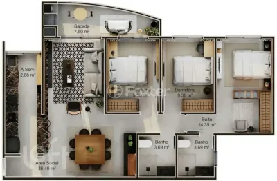 Apartamento com 3 quartos à venda na rodovia virgílio várzea, 1550, saco grande, florianópolis, 94 m2 por r$ 1.200.000