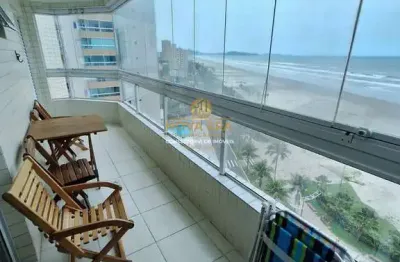 Frente mar!! vista mar  1 domitório todo mobiliado varanda gourmet só 465 mil