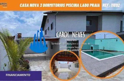Casa terrea nova 3 dormitorios piscina lado praia financiamento itanhaem