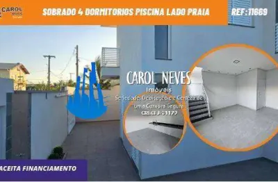 Sobrado 3 dormitorios piscina lado praia  financiamento bancario itanhaem
