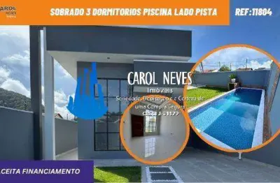 Sobrado 3 dormitorios piscina lado pista financiamento bancario mongagua