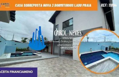 Casa sobreposta nova 3 dormitorios lado praia financiamento itanhaem