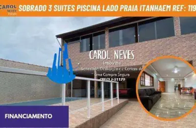 Sobrado 3 suites piscina lado praia financiamento itanhaem