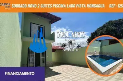 Sobrado novo 2 suites piscina financiamento lado pista mongagua