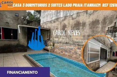 Casa 3 dormitorios 2 suites piscina lado praia a vista itanhaem
