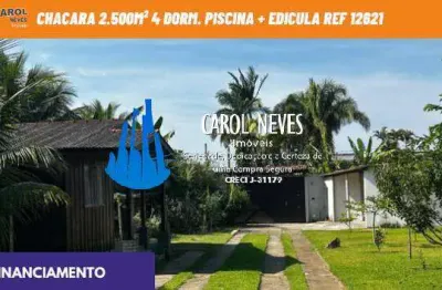 Chacara 2.500m² 4 dormitorios piscina + edicula financiamento itanhaem