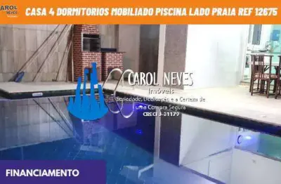 Casa 4 dormitorios mobiliado piscina lado praia financiamento peruibe