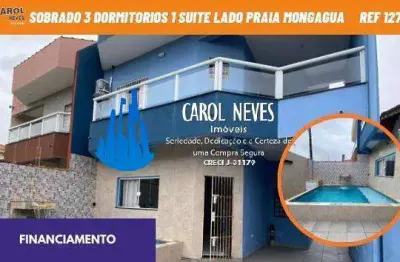 Sobrado 3 dormitorios 1 suite piscina lado praia financiamento mongagua