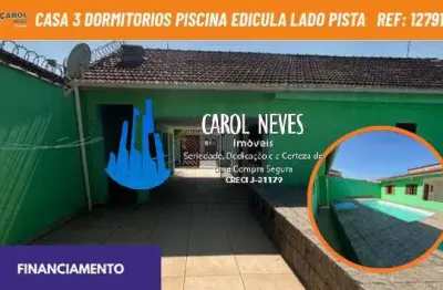 Casa terrea piscina edicula 3 dormitorios lado pista financiamento mongagua