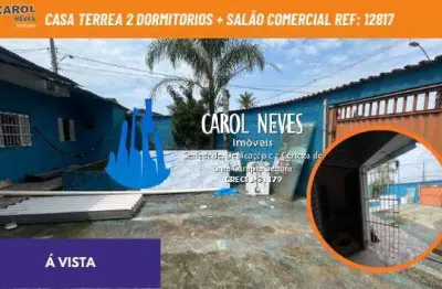 Casa terrea 2 dormitorios + salao comercial lado pista a vista mongagua