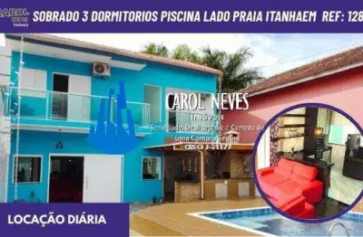 Sobrado 3 dormitorios piscina locacao temporada lado praia itanhaem