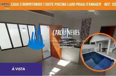 Casa 3 dormitorios 1 suite piscina lado praia financiamento itanhaem