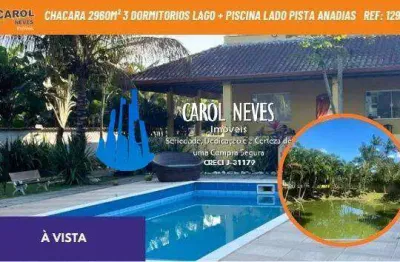 Chacara 2960m² 3 dormitorios lago + piscina lado pista a vista ana dias