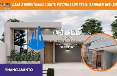 Casa 3 dormitorios 1 suite piscina lado praia financiamento itanhaem