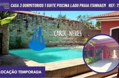Casa 3 dormitorios 1 suite piscina locacao temporada lado praia itanhaem