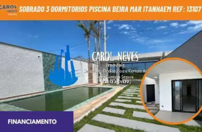 Sobrado 3 dormitorios piscina beira mar financiamento itanhaem
