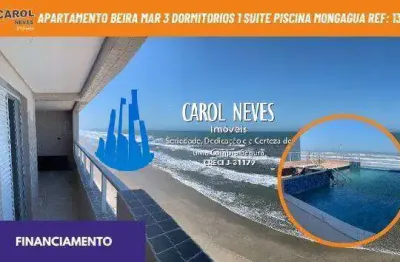 Apartamento beira mar 3 dormitorios 1 suite piscina financiamento mongagua