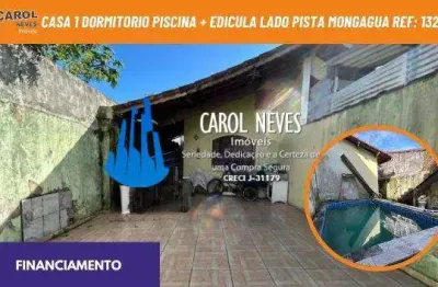 Casa 1 dormitorio piscina + edicula lado pista financiamento mongagua