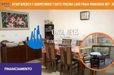 Apartamento 3 dormitorios 1 suite piscina lado praia financiamento mongagua
