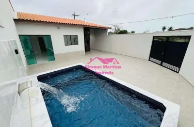 Casa nova em rua pavimentada e 03 quartos á venda na praia de itanhaém