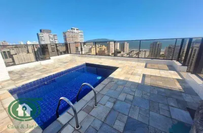 Cobertura triplex no gonzaga em santos com piscina privativa, vista para o mar e 3 vagas!