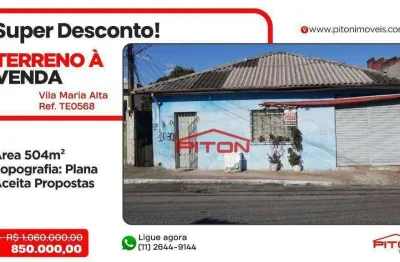 Terreno à venda na Avenida Belisário Pena, 1030, Vila Maria Alta, São Paulo