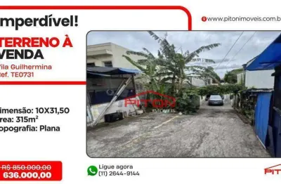 Terreno à venda, 315 m² por r$ 636.000,00 - vila guilhermina - são paulo/sp