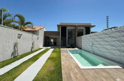 Casa linear com 3 quartos e piscina à venda próxima à praia de costazul, rio das ostras