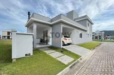 Belíssima casa de 3 dormitórios sendo 1 suíte, semi mobiliada no delta ville - biguaçu - ca1371