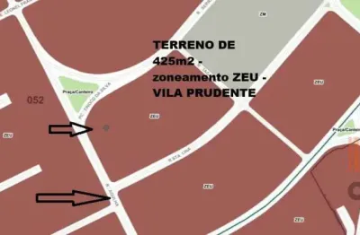 Lote/terreno à venda, 425 m² por r$ 1.799.000,00 - vila prudente/sp - zoneamento zeu