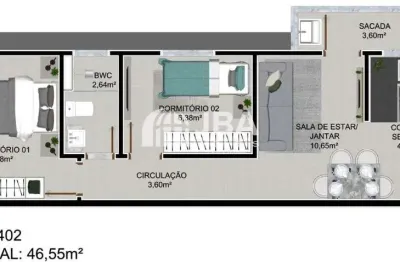 Apartamento com 2 quartos à venda na rua maria bonatto marenda, 728, afonso pena, são josé dos pinhais, 46 m2 por r$ 299.000